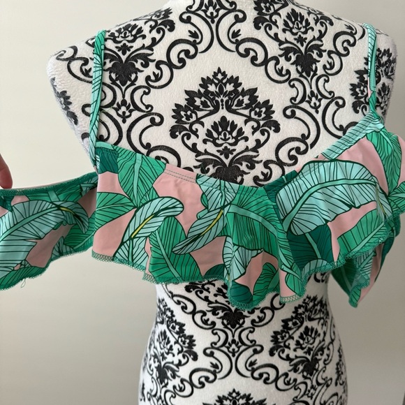 Dippin’ Daisy’s Flounce Ruffle Sleeve Bikini Swim Top Palm Multi M - Picture 2 of 7